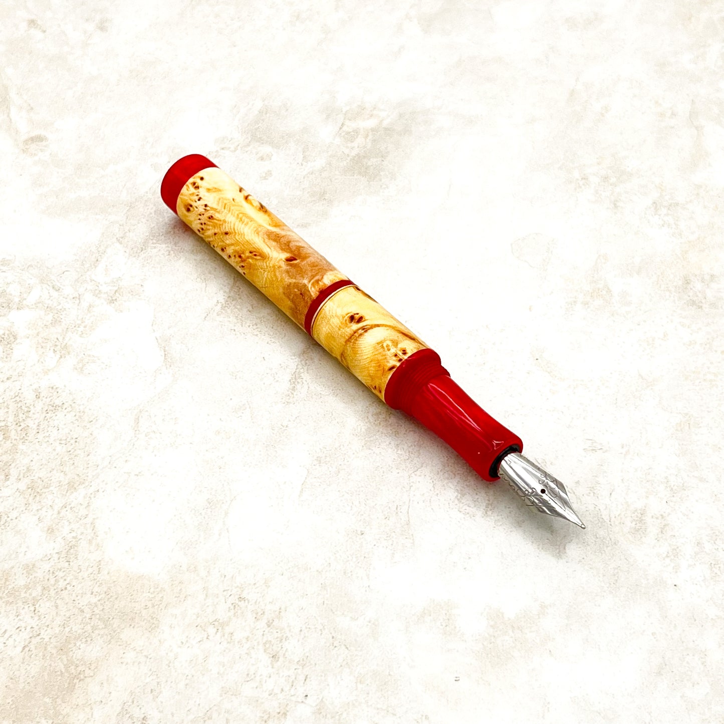 Pocket Fountain Pen - Yellow Cedar Burl with Red