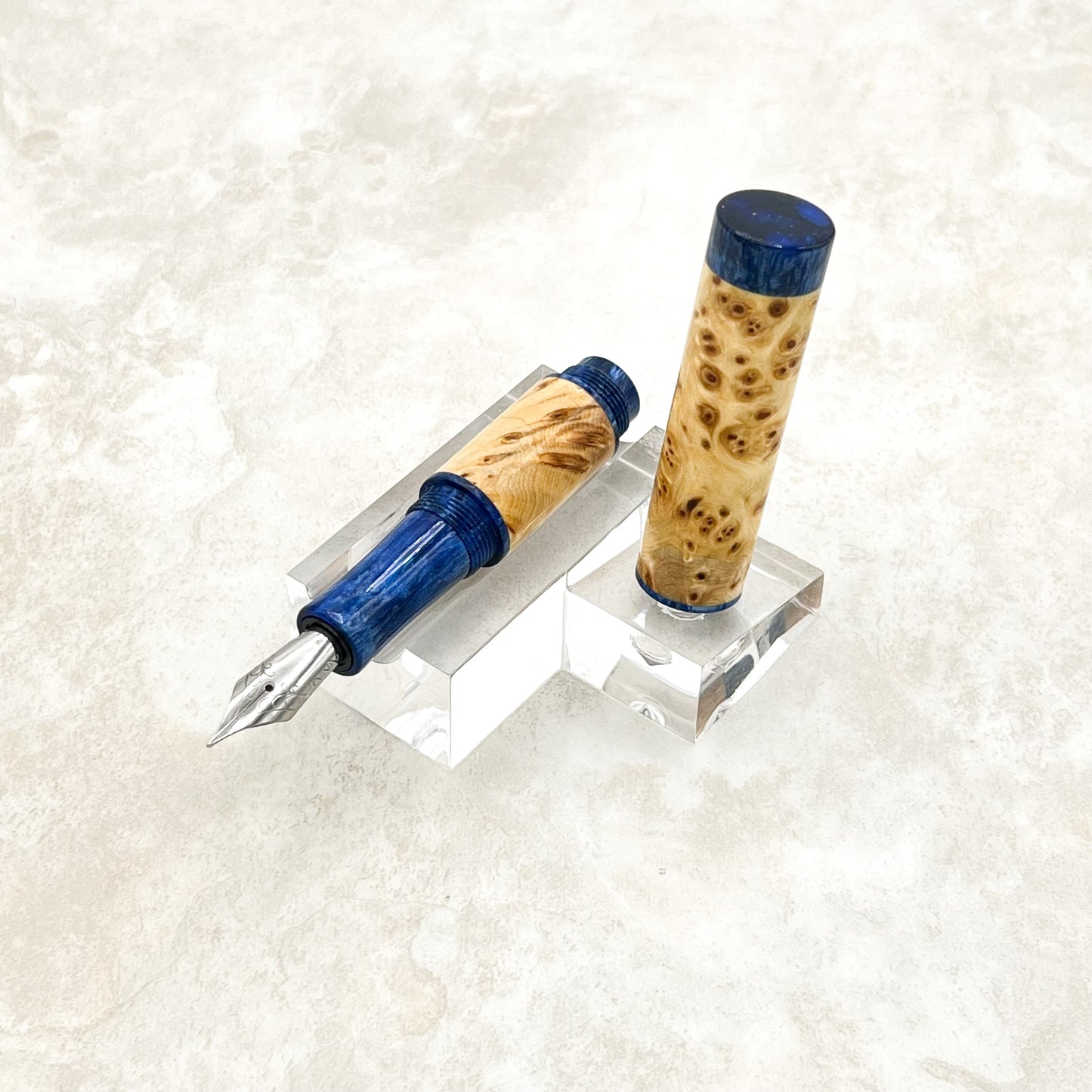 Pocket Fountain Pen - Yellow Cedar Burl with Blue