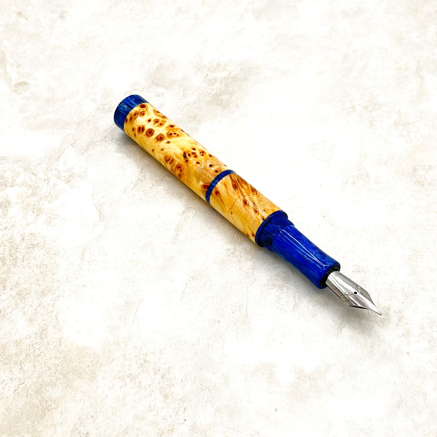 Pocket Fountain Pen - Yellow Cedar Burl with Blue